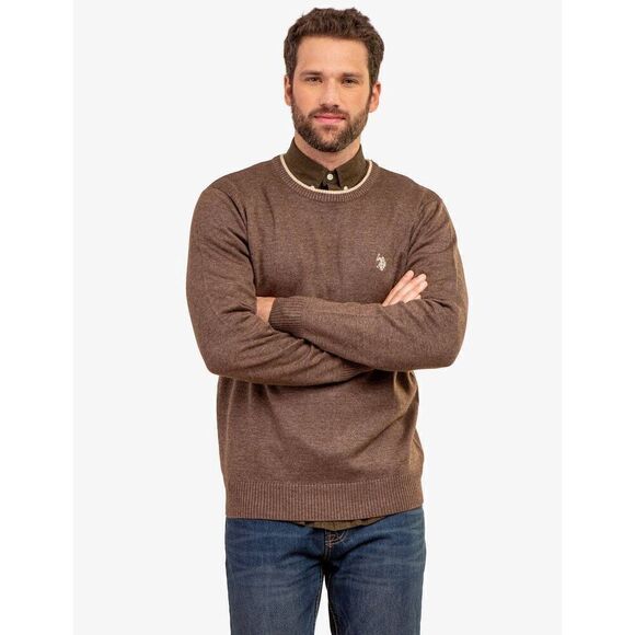 U.S. Polo Assn. Solid Jersey Crew Neck Sweater Cigar Heather Size XXL - Picture 1 of 8